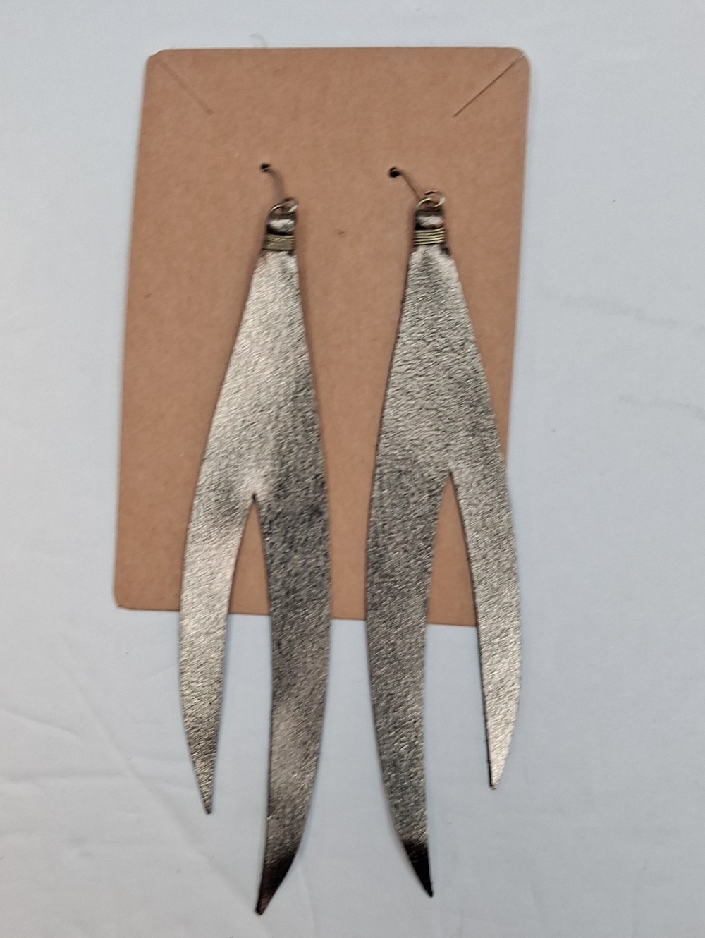 Silver Metallic Leather Fringe Earrings Handmade Boho Dangle Earrings